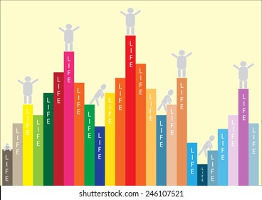 color of mankind life abstract vector illustration image showing some going up and down with feeling happy and sad