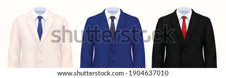 Color mans suit set of three realistic images of smart male costumes upper parts with jackets vector illustration