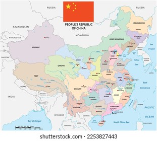 Color map of administrative divisions of China with flag