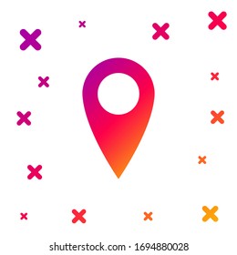 Icono de pin del mapa de color en fondo blanco. Símbolo de puntero. Signo de ubicación. Mapa de navegación, gps, dirección, lugar, brújula, contacto, concepto de búsqueda. Formas dinámicas aleatorias degradadas. Ilustración vectorial