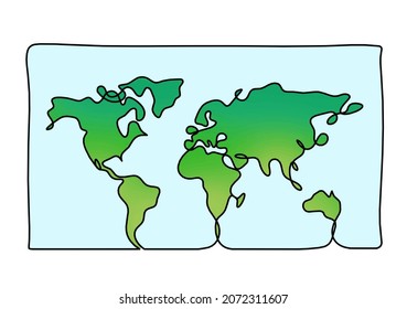 Color Map of planet Earth as line drawing on white as background. Vector