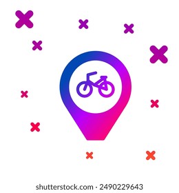 Color Map pointer with bicycle icon isolated on white background. Gradient random dynamic shapes. Vector