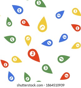 Color Map pointer with check mark icon isolated seamless pattern on white background. Marker location sign. Tick symbol. For location maps. Sign for navigation. Vector.