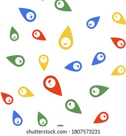 Color Map pointer with golf flag icon isolated seamless pattern on white background. Location marker symbol. Vector.