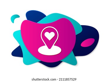 Color Map pointer with heart icon isolated on white background. Valentines day. Love location. Romantic map pin. Abstract banner with liquid shapes. Vector