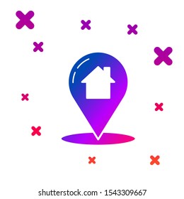 Color Map pointer with house icon isolated on white background. Home location marker symbol. Gradient random dynamic shapes. Vector Illustration