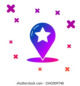 Color Map pointer with star icon isolated on white background. Star favorite pin map icon. Map markers. Gradient random dynamic shapes. Vector Illustration