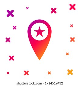 Puntero de mapa de color con icono de estrella aislado en fondo blanco. Icono de mapa de pines favorito de Star. Marcadores de mapa. Formas dinámicas aleatorias degradadas. Ilustración vectorial