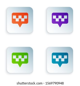 Color Map pointer with taxi icon isolated on white background. Location symbol. Set icons in square buttons. Vector Illustration