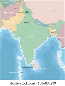 Color map of South Asia divided by the countries