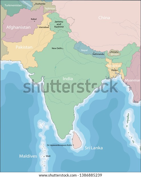 Color map of\
South Asia divided by the\
countries