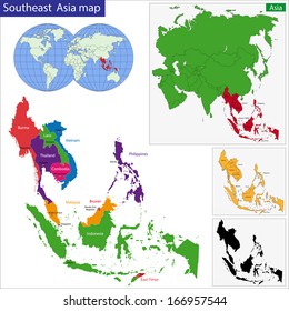 Color map of Southeastern Asia divided by the countries