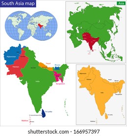 Color map of Southern Asia divided by the countries