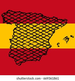Color map of Spain with Spanish flag. Vector illustration.