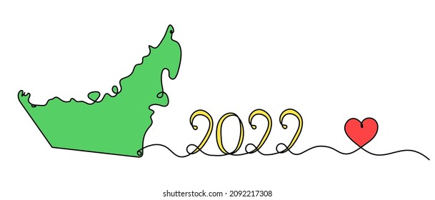 Color map of UAE with 2022 year as line drawing on white background