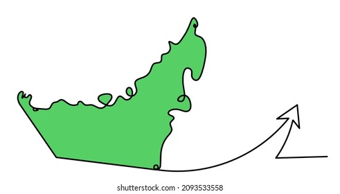 Color map of UAE with sign of direction as line drawing on white background. Vector