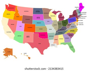 Color map of the United States with names