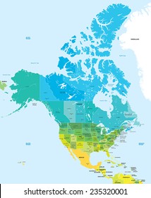 Color Map Of The USA And Canada