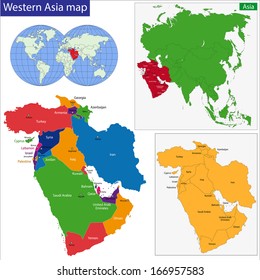 Color Map Of Western Asia Divided By The Countries