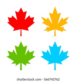 Color maple leaf vector icon on white background. Maple leaves web icons set.