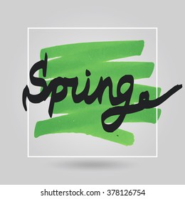 Color marker brush frame. Spring Hand drawn text. Vector paint stains.