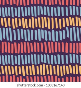 Color marker drawn diagonal stripes.Hand drawn with paint brush seamless background. Abstract texture. Modern irregular tilable design.