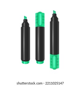 Color marker. Felt tip of marker. Pencil for highlight.  Crayons isolated on white background. Vector format
