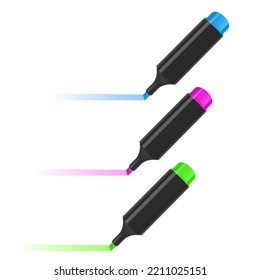 Color marker. Felt tip of marker. Pencil for highlight.  Crayons isolated on white background. Vector format