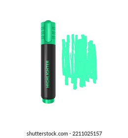 Color marker. Felt tip of marker. Pencil for highlight.  Crayons isolated on white background. Vector format