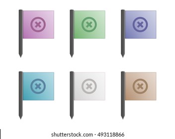 Color marker flags with stick. Illustration of pins isolated on white background.