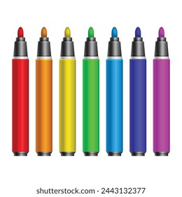 Color Marker Pens Set on White Background. Vector