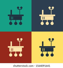 Color Mars rover icon isolated on color background. Space rover. Moonwalker sign. Apparatus for studying planets surface. Vintage style drawing. Vector Illustration