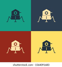 Color Mars rover icon isolated on color background. Space rover. Moonwalker sign. Apparatus for studying planets surface. Vintage style drawing. Vector Illustration