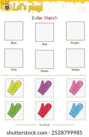 Color match in Beehive theme . Perfect for preschool learning materials, educational activities, or fun printables designed to improve skills and observation.