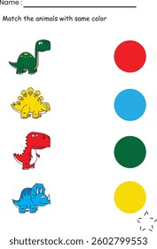 Color Matching Dinosaur Worksheet for Kids