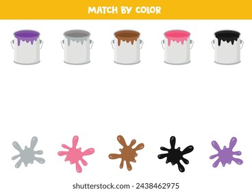 Color matching game for preschool kids. Match paint cans and blobs of paint by colors.