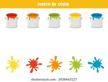 Color matching game for preschool kids. Match paint cans and blobs of paint by colors.