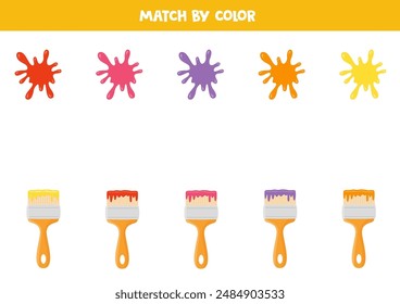 Color matching game for preschool kids. Match paint splashes and paint brushes by colors.