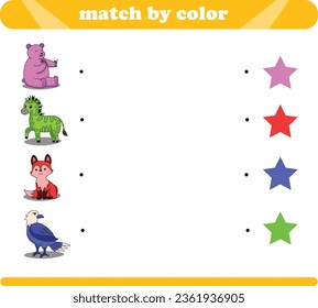 Farbanpassungslogik-Spiel mit süßen Tierzeichnungen Bär Zebra Fuchs Adler