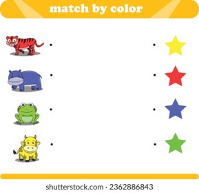 Juego de lógica de correspondencia de colores con dibujos animales tigre hippotamus rana vaca