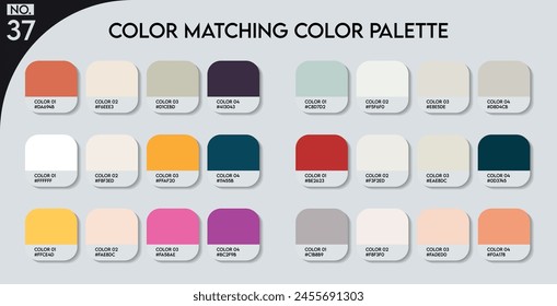 Color matching color palette - 37, Fashion Trend Color guide palette, An example of a colors vector. Forecast of the future. HEX code palette for fashion designers, Logo Design Color Shades palettes