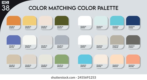 Color matching color palette - 38, Fashion Trend Color guide palette, An example of a colors vector. Forecast of the future. HEX code palette for fashion designers, Logo Design Color Shades palettes