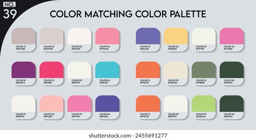 Color matching color palette - 39, Fashion Trend Color guide palette, An example of a colors vector. Forecast of the future. HEX code palette for fashion designers, Logo Design Color Shades palettes