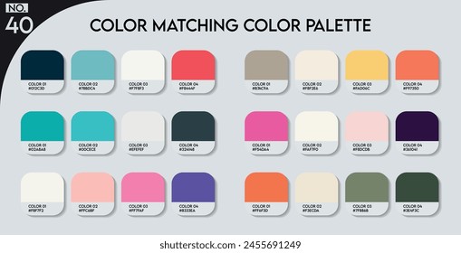 Color matching color palette - 40, Fashion Trend Color guide palette, An example of a colors vector. Forecast of the future. HEX code palette for fashion designers, Logo Design Color Shades palettes