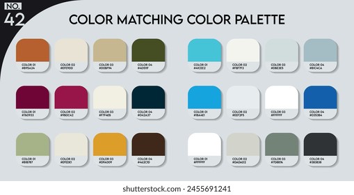 Color matching color palette - 42, Fashion Trend Color guide palette, An example of a colors vector. Forecast of the future. HEX code palette for fashion designers, Logo Design Color Shades palettes