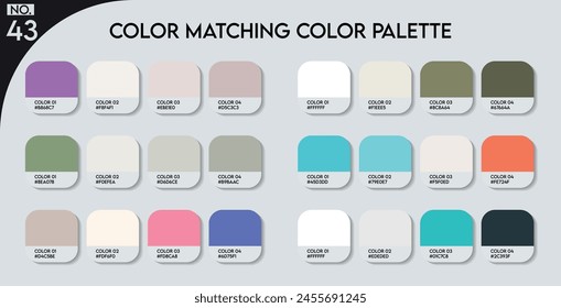 Color matching color palette - 43, Fashion Trend Color guide palette, An example of a colors vector. Forecast of the future. HEX code palette for fashion designers, Logo Design Color Shades palettes