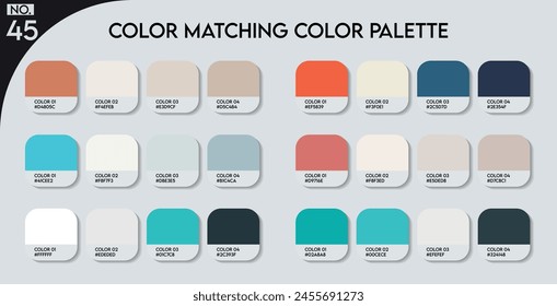 Color matching color palette - 45, Fashion Trend Color guide palette, An example of a colors vector. Forecast of the future. HEX code palette for fashion designers, Logo Design Color Shades palettes