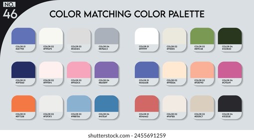 Color matching color palette - 46, Fashion Trend Color guide palette, An example of a colors vector. Forecast of the future. HEX code palette for fashion designers, Logo Design Color Shades palettes