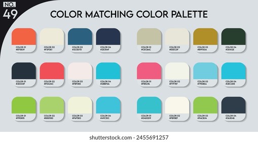 Color matching color palette - 49, Fashion Trend Color guide palette, An example of a colors vector. Forecast of the future. HEX code palette for fashion designers, Logo Design Color Shades palettes