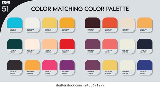 Color matching color palette - 51, Fashion Trend Color guide palette, An example of a colors vector. Forecast of the future. HEX code palette for fashion designers, Logo Design Color Shades palettes